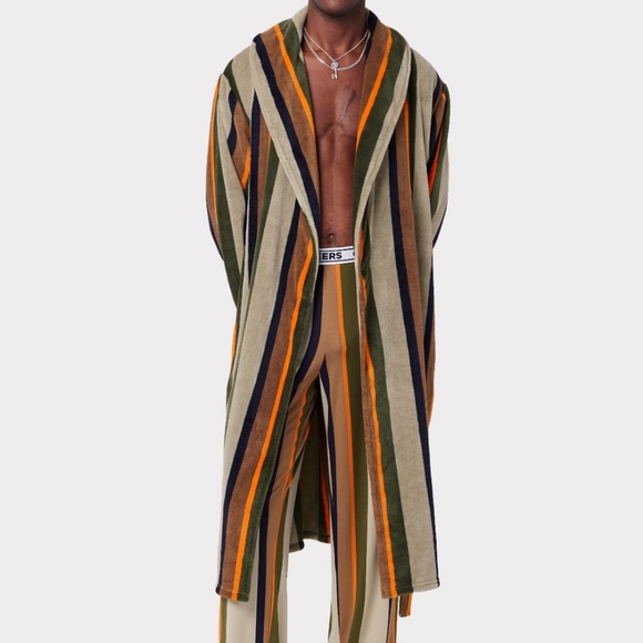 Fleece Stripe Print Dressing Gown - Picture 4 of 4
